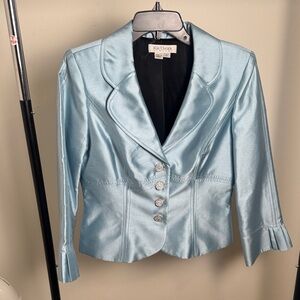 Kay Unger Silk Blend Blue Shiney Rhinestone Button Evening Jacket Size 10
